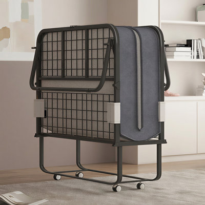 W38" Portable Folding Rollaway Bed With 5 Inch Mattress & Lockable Wheels