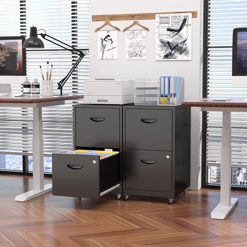 2 Drawer Mobile File Cabinet with Lock, Metal Filing Cabinets with Wheels, Vertical Rolling File Cabinet Fit Hanging Files, Letter and A4 Documents