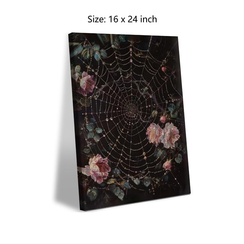16 x 24 pouces, art mural sur toile gothique Moody, toile d'araignée rose, impression murale