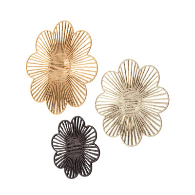 Floral Paper Rope Wall Decor Set of 3 - Boho Wall Art, Farmhouse Basket Style