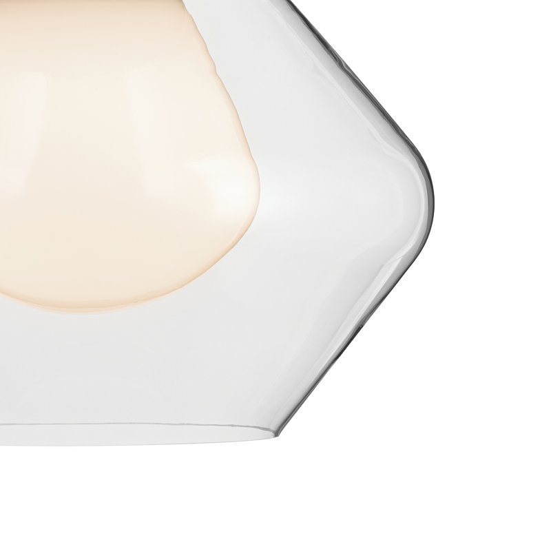  Luminaire suspendu 1 lumière avec verre extérieur transparent et verre intérieur opale, Nickel poli, H 16 po x l 16,5 po