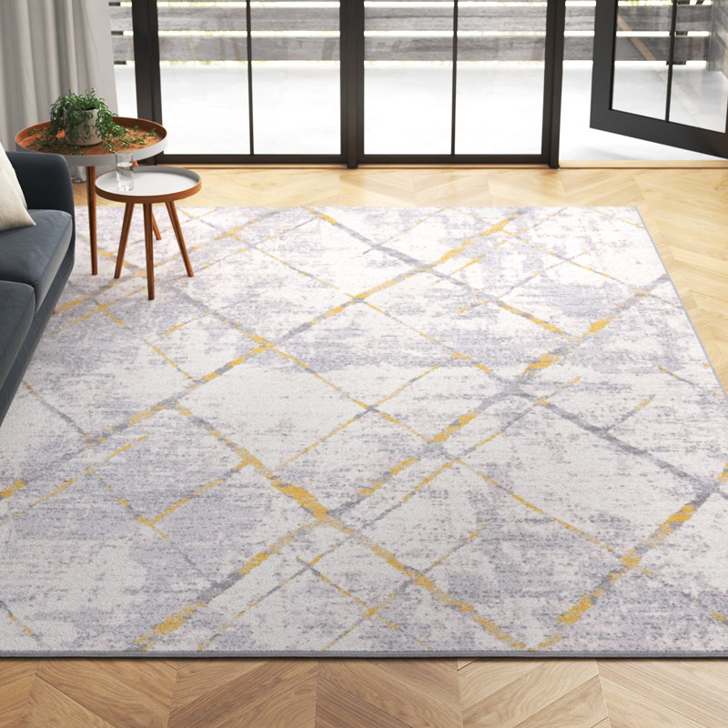 Tapis géométrique en polyester tissé à la machine Ramm, Rectangle 9 pi x 12 pi