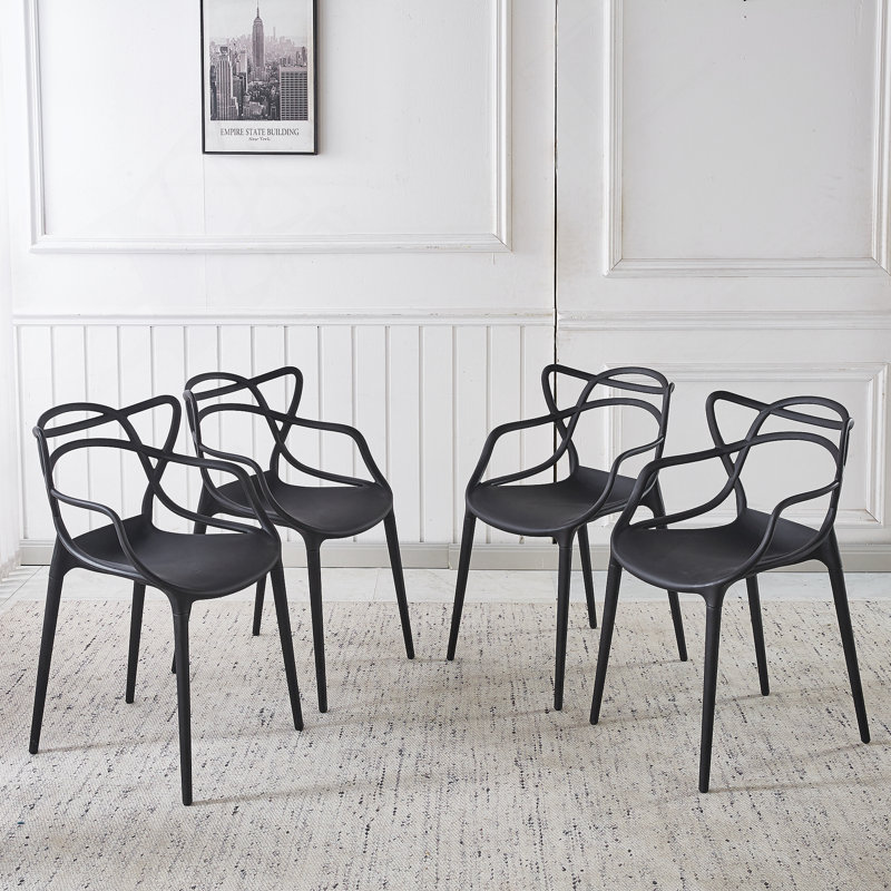 Chaise de salle à manger en plastique 4 pièces, Noir