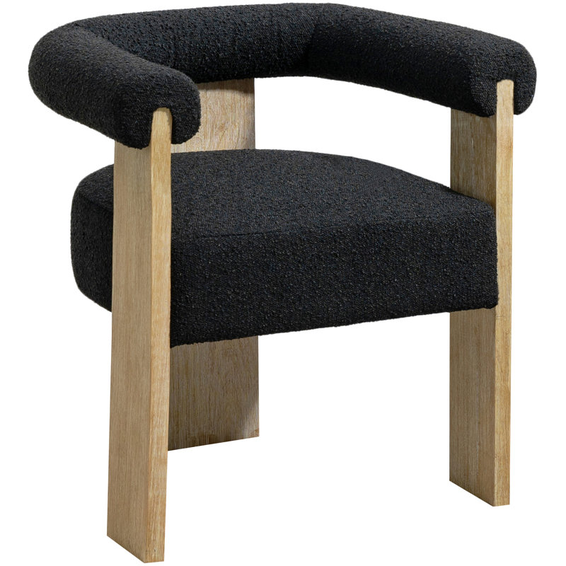 19.6'' H Upholstered Armchair, Black Boucle Fabric, Natural