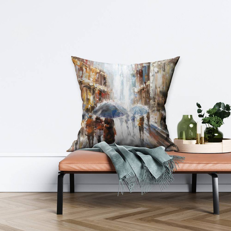 Abstract passersby in the city - 26"x26" Throw pillow - Poly twill - Print on demand