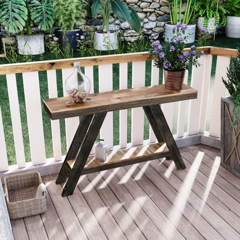Console en bois massif 46 po, Noir, noir, noir, noir, 28" H x 46" W x 10" D