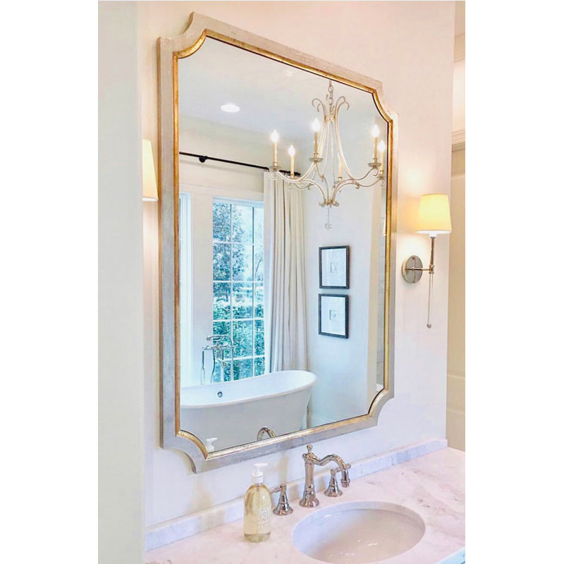 Tulip Rectangle Wall Mirror, Antiqued White/Gold Leaf