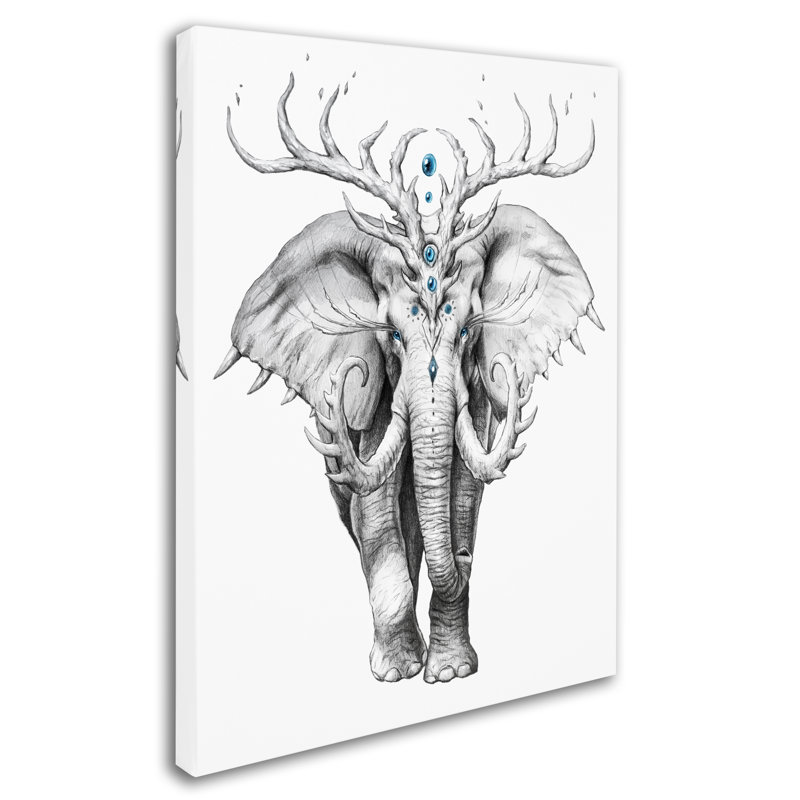 Modern Framed Elephant with Antlers Canvas Art 14 x 19