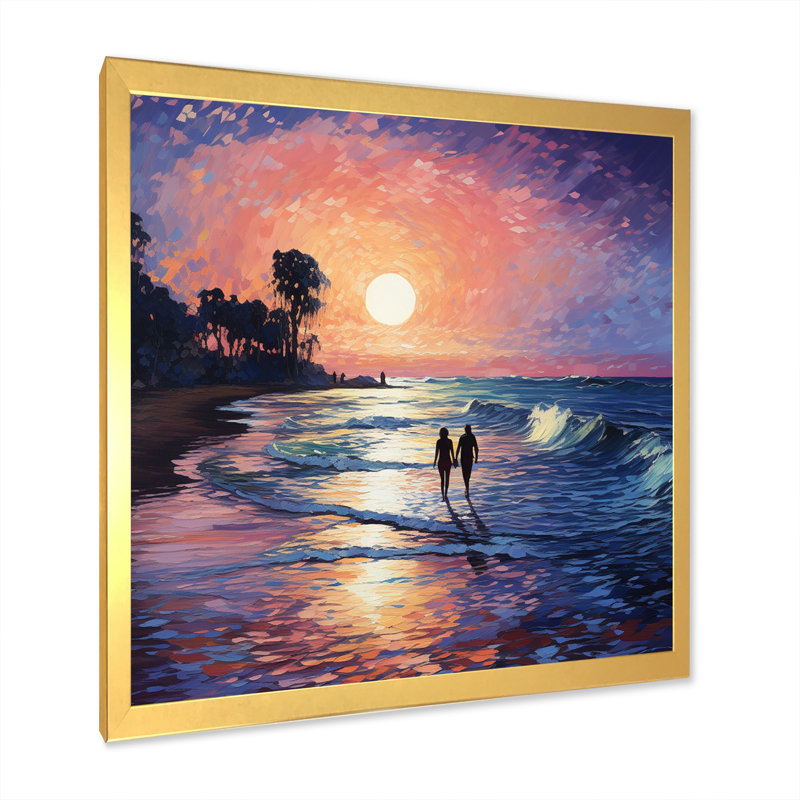 " Beach Photo Seaside Stroll III ", 24" H x 24" W x 1" D, Gold Single Picture Framed