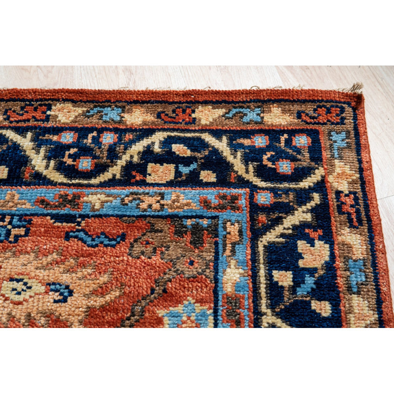 Tapis rouge élégant en laine noué à la main 7 pi 7 po x 9 pi 11 po, 7'7 x 9'11