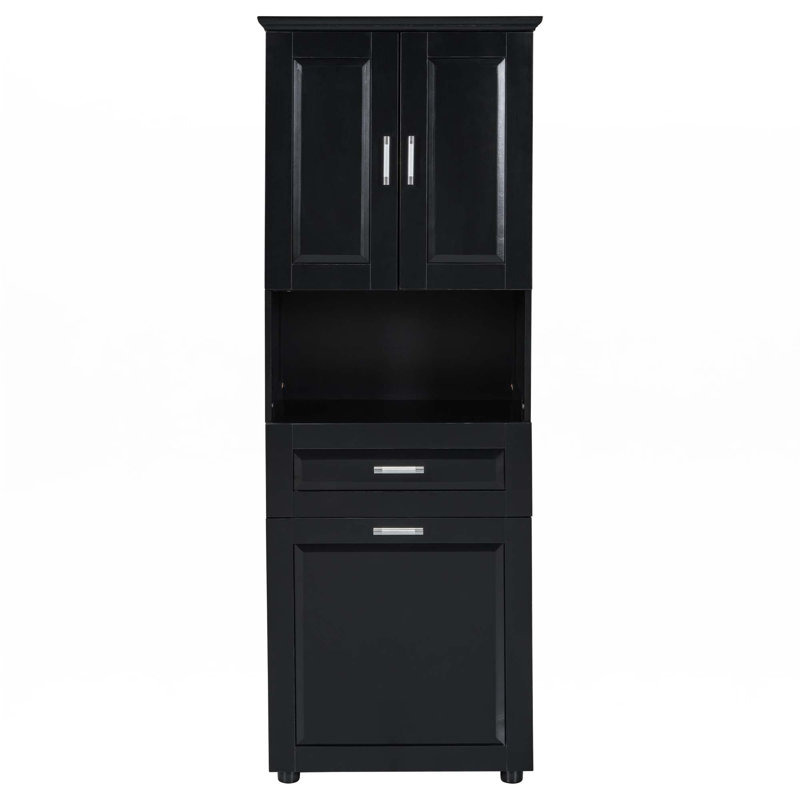 Tall Bathroom Cabinet With Laundry Basket, Black