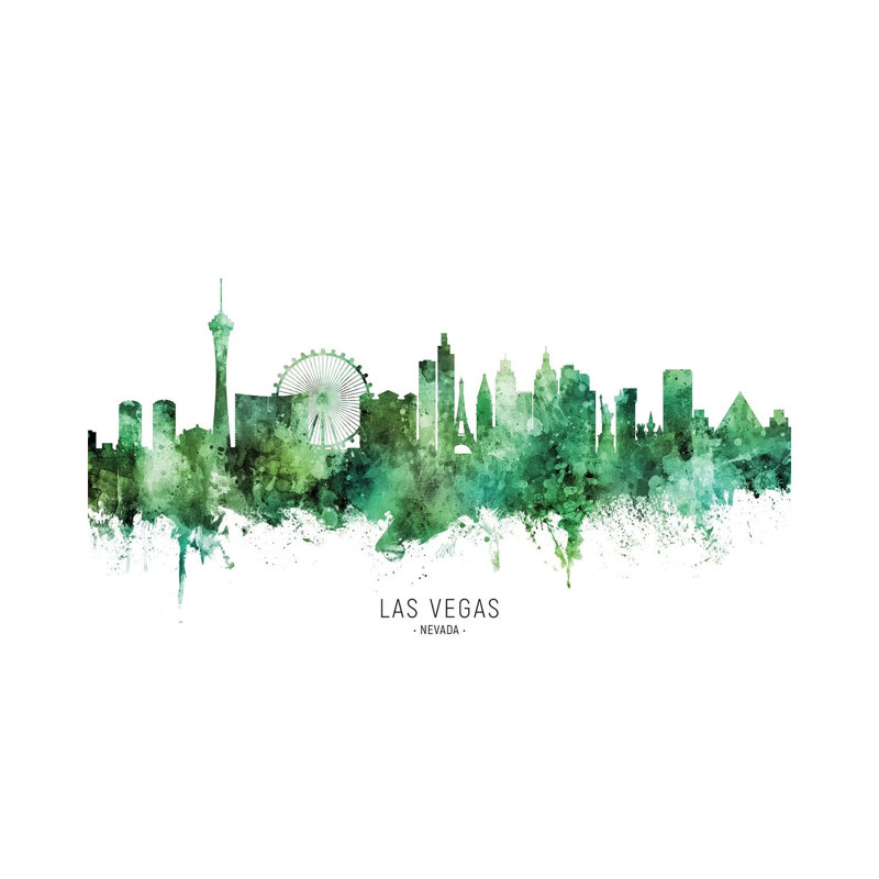 Las Vegas Nevada Skyline Green by Michael Tompsett - Wrapped Canvas Print, 66.04 cm H x 45.72 cm W