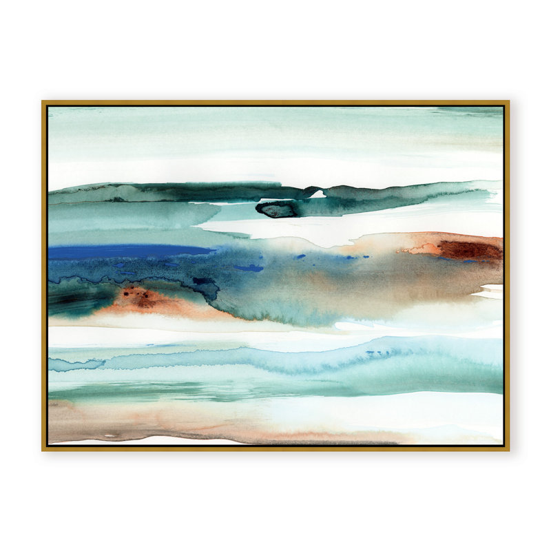 Coastal Retreat Beach Waves Abstract, Framed Canvas, 16" H x 24" W x 2.375" D, Black