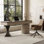 Bureau rectangulaire à 5 tiroirs brun noisette + beige + gris foncé en bois manufacturé + acier inoxydable