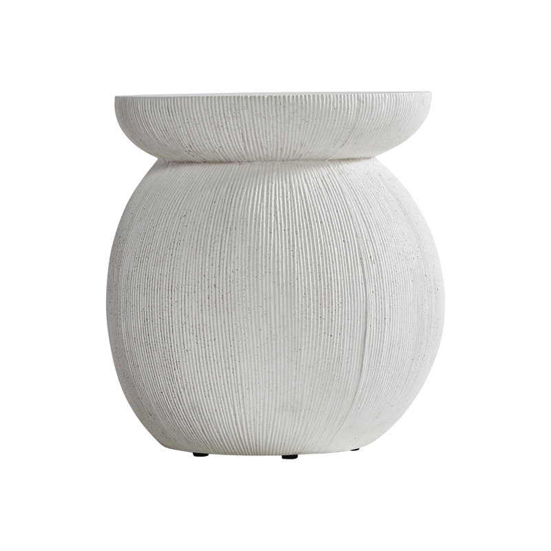 White Round Stonecast Transitional End Table