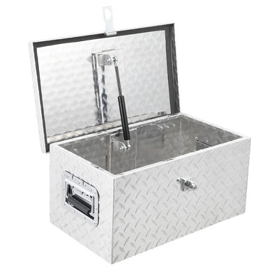 Boîte de rangement robuste pour lit de camion en aluminium à plaque de diamant - Organisateur verrouillable de 20 pouces avec couvercle à gaz, poignées latérales larges, joint étanche pour ramassage, véhicule récréatif, remorque (argent)