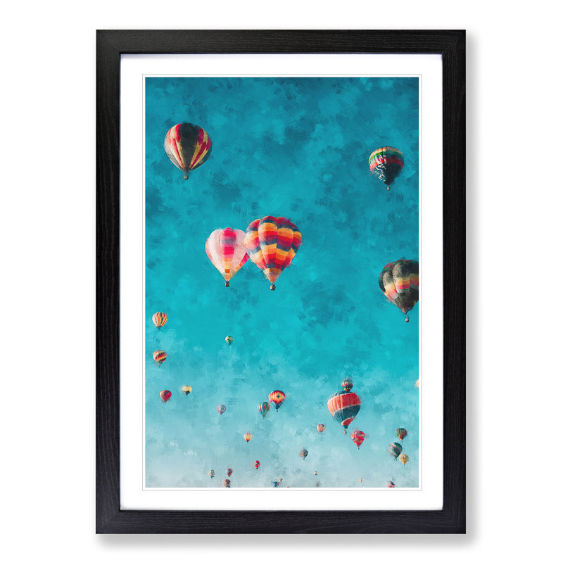 Hot Air Balloons on the Rise - Picture Frame Graphic Art Print, 87cm H x 62cm W x 2cm D, Black Framed