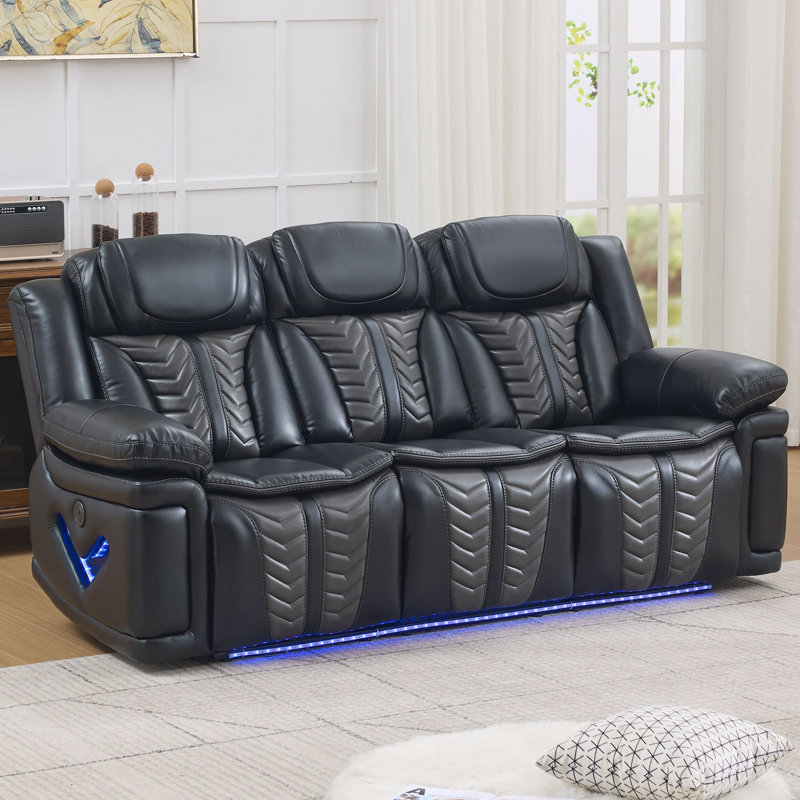 Canapé inclinable électrique 85 po en tissu avec chargeur USB et lumières DEL, Black