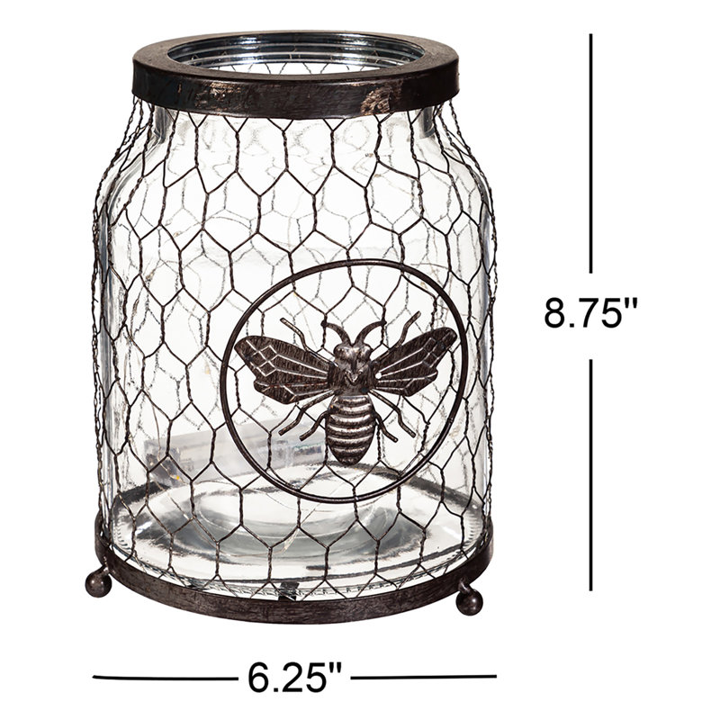 8.75" Glass LED Jar with Bee Icon