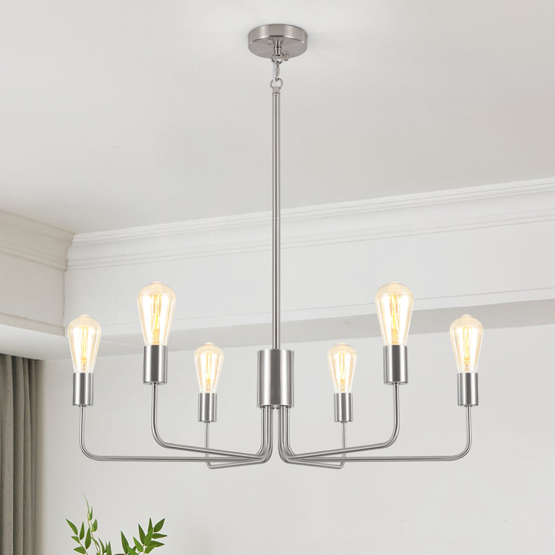 Plafonnier suspendu 6 lumières 29,5 po, Nickel