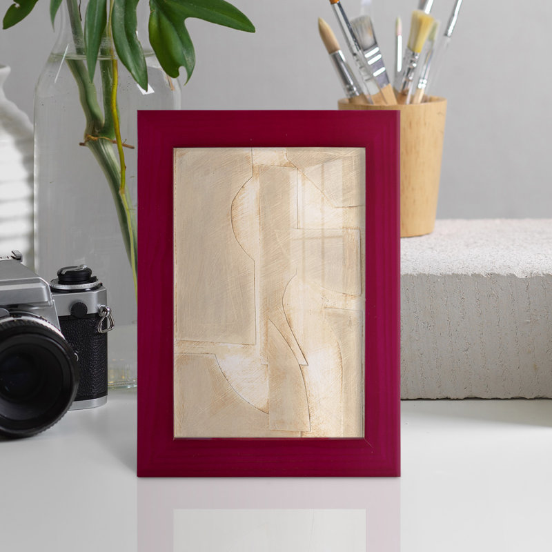 " Buff Abstract Shapes II " Painting Print, Red Framed, 7'' W x 9'' H x 1" D