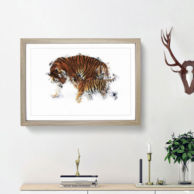 Mother Tiger and Cub in Winter in Abstract - Picture Frame Painting Print