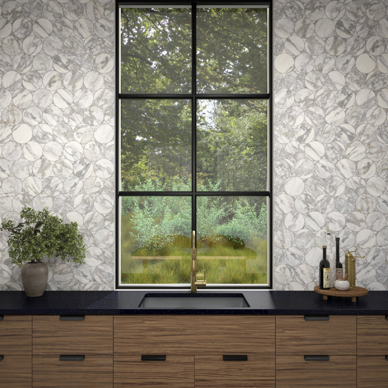 Daltile Eclessia Marble Natural Stone 6-in Circle Mosaic (10 PCS Per Carton) (8.30 SQFT Per Carton), Arabescato Argento