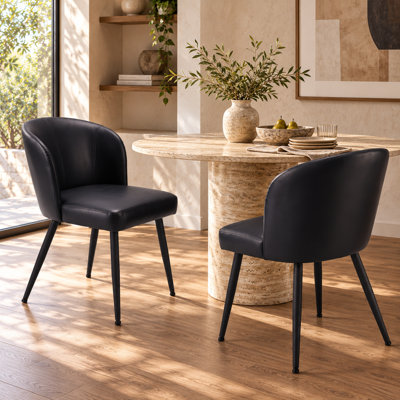 Chaise de salle à manger rembourrée en cuir PU moderne avec pieds en métal, chaises d'appoint sans accoudoirs (ensemble de 2)