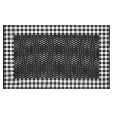 Down Home Rectangle  Geometric Machine Woven Flatweave Polyester Indoor / Outdoor Area Rug in Black/White