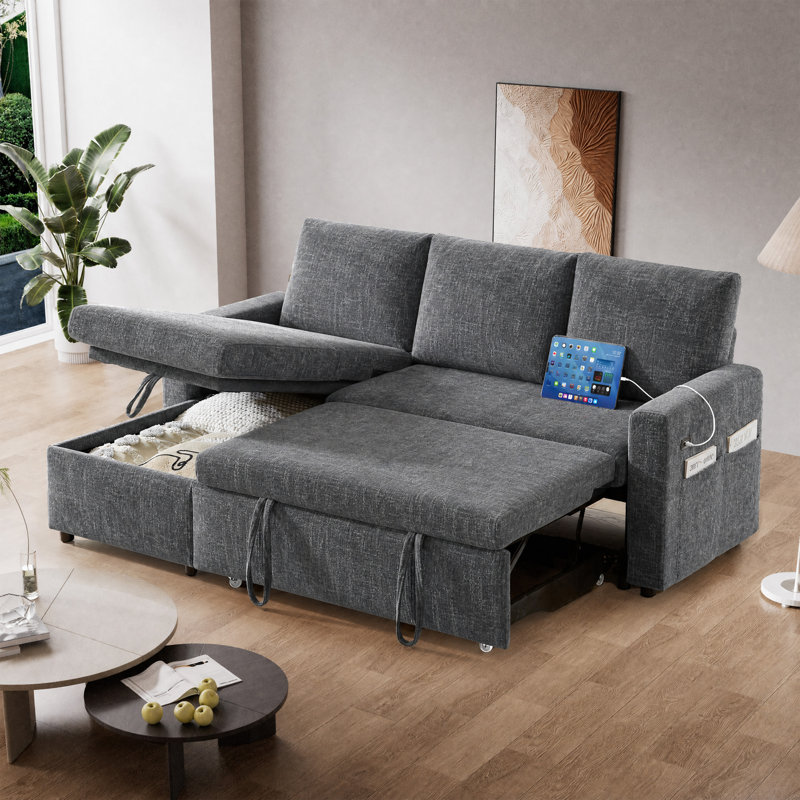 Canapé-lit 81 po avec lit escamotable 81 po, canapé-lit modulaire convertible pour le salon, canapé modulaire confortable avec rangement