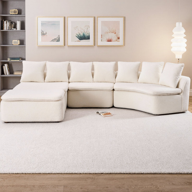 Canapé modulaire en forme de U de 133 po avec fauteuil inclinable amovible, tissu chenille grain de bois, sans compression et sans assemblage, configuration flexible pour les grands salons