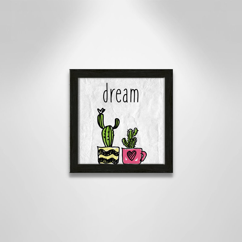 «Cacti A», art encadré, 8" H x 8" W x 1.18" D, Cadre boîte à grain de bois noir