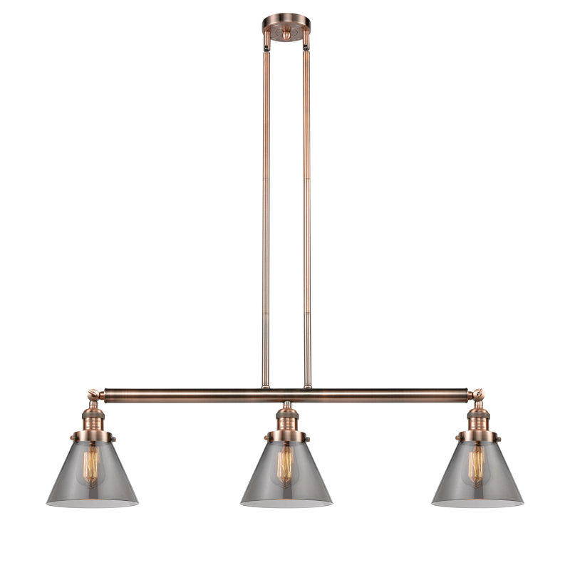 Luminaire suspendu linéaire pour îlot de cuisine 3 lumières Wyndmoor, Fumée, H 36 po x l 36 po x P 8 po, Or satiné
