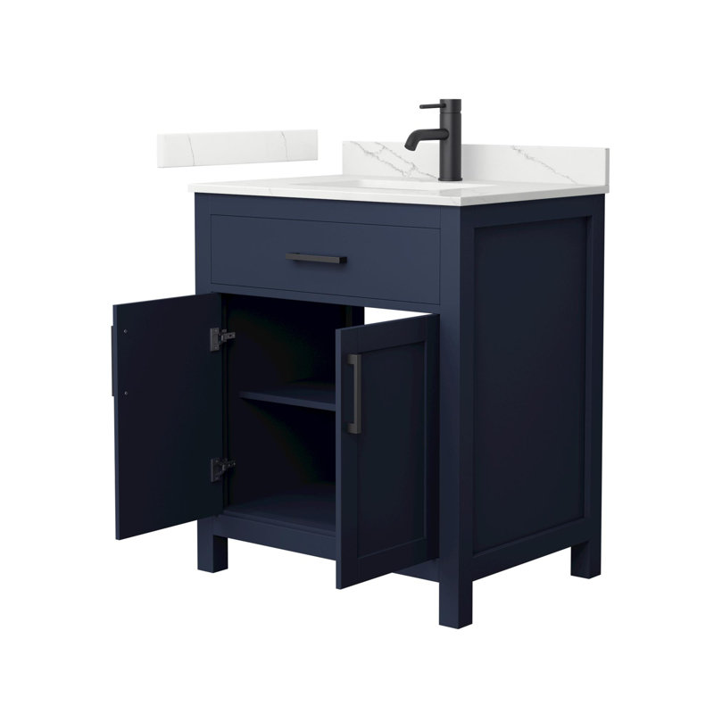 Beckett 30" Freestanding Single Bathroom Vanity with Quartz Top, Giotto Quartz, Dark Blue, Matte Black