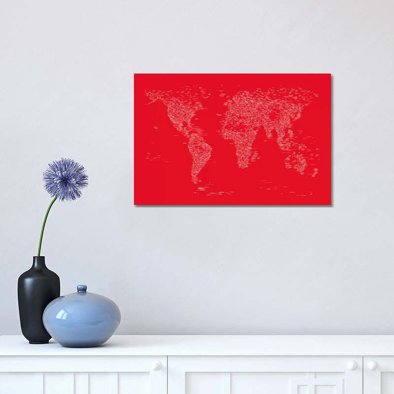Font World Map (Red) by Michael Tompsett - Wrapped Canvas Painting, 30.48 cm H x 45.72 cm W
