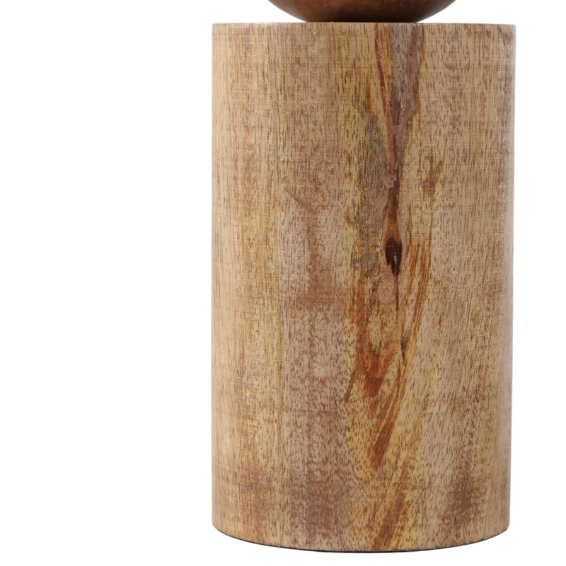 Decorative Wood Pillar Candle Holder with Metal Sphere Accent - Modern Tabletop Candlstick Holder for Living Room Decor - Set of 2, 13", 11", Tan