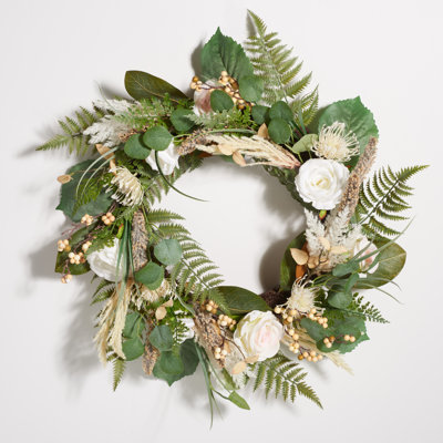 Couronne en PVC rose et fougère 28 po