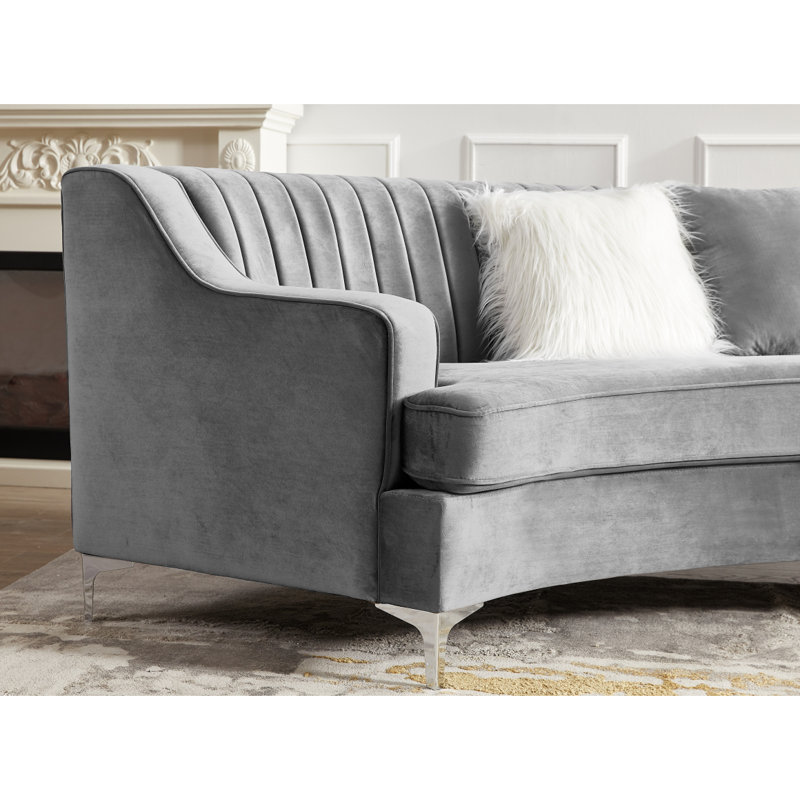 Canapé courbé en velours sans os, H 22,83 po x l 140,94 po x P 41,73 po, Gris foncé