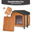 Niche extérieure pour chien avec porche, structure en fer anti-rongement, grande niche en bois résistante aux intempéries avec plancher amovible, base surélevée et rideau en PVC-1104227564