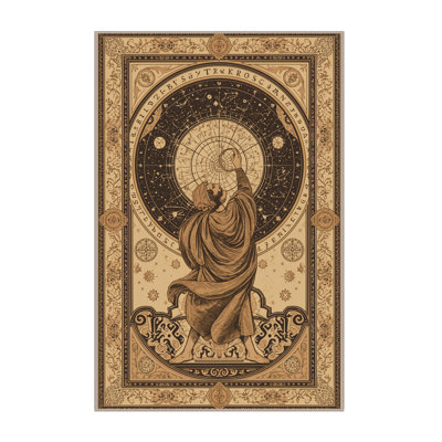 Soft Plush Cadwall Ancient Stargazer Scene Traditional Oriental Area Rug in Brown – Beige Binding
