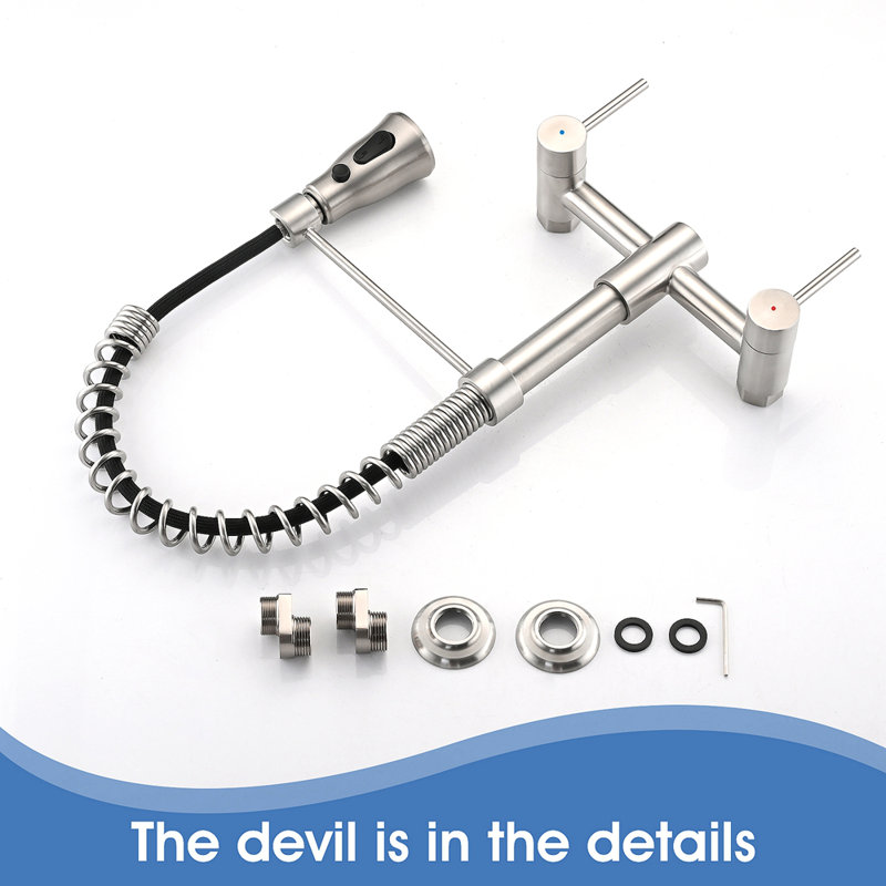 3 Functions Wall Mounted Bridge Kitchen Faucet, 1.8GPM, Brushed Nickel