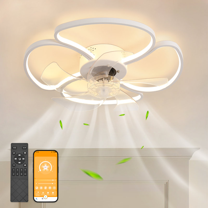 Firebaugh 19.69'' Modern Indoor 5- Blade Dimmable LED Ceiling Fan With Remote Control and APP, White