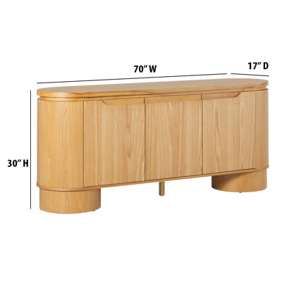 Aaric 70" Modern Large Curved Wood Sideboard TV Stand with Cabinet Storage