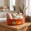 Panier de rangement brodé en corde de coton avec motif citrouille, fermeture de sac à main, boîte de rangement avec anse, panier-cadeau