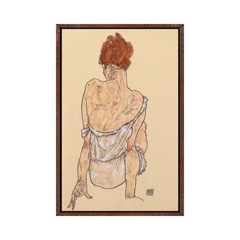 Seated Woman In Underwear, Rear View, 1917 by Egon Schiele - Painting on Canvas, 101.6cm H x 66.04cm W x 3.81cm D