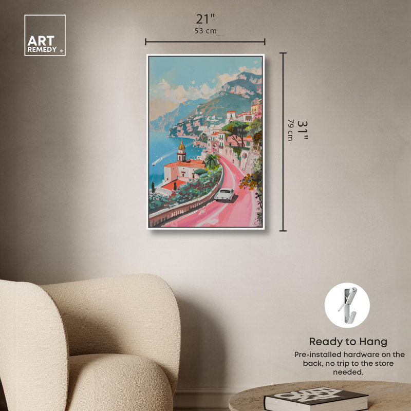 Drive by the Sea, toile Monet Coastal par Art Remedy, H 31 po x l 21 po, Reproduction encadrée sans passe-partout, Blanc