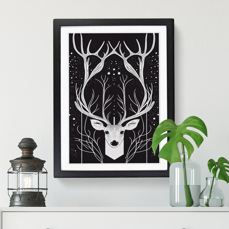 Ayios Deer Abstract Design Vol.3 - Picture Frame Print, Black, 64cm H x 46cm W x 2cm D