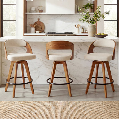 Chandler Modern Swivel Linen Counter Stool And Bar Stool (Set Of 3)
