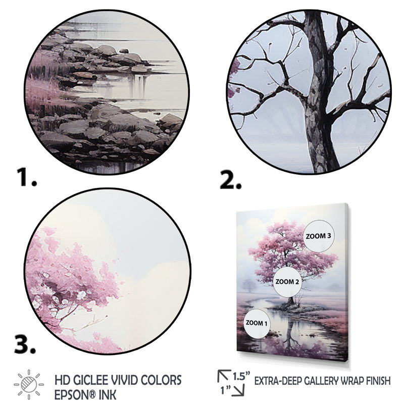«Pink Tree Silent Whispers» - décoration murale florale, H 20 po x l 12 po x P 1 po, Toile tendue