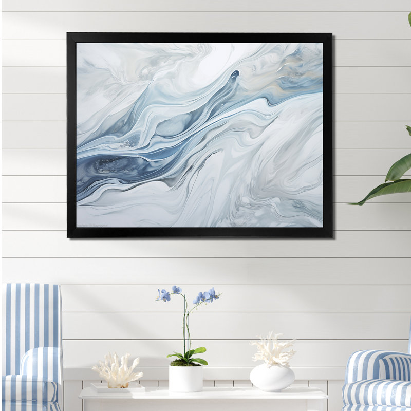 Gris et bleu, charme de glacier, liquide - Art mural glacier, H 34 po x l 44 po, Cadre photo unique, Noir